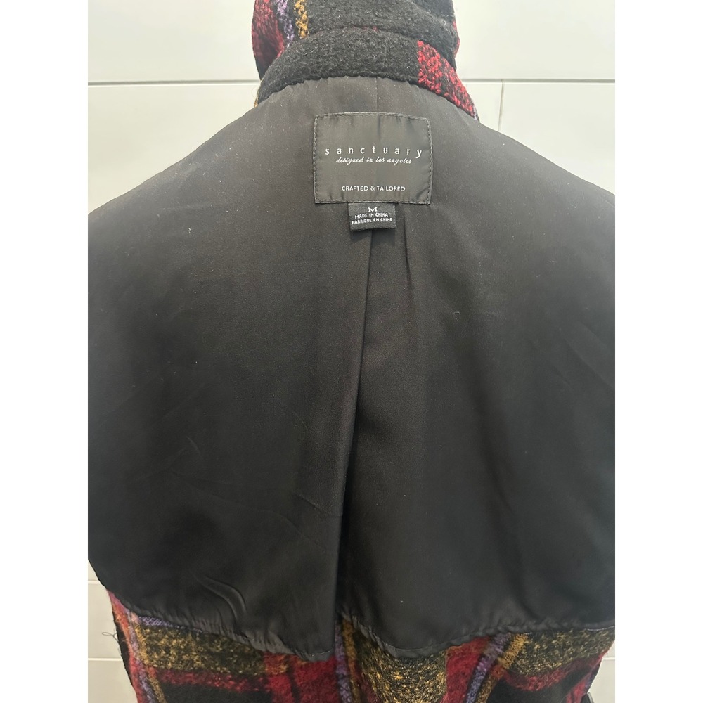 Sanctuary Womens Plaid Wool Blend Shacket Shirt Jacket Red Purple Black Size M - Picture 3 of 5